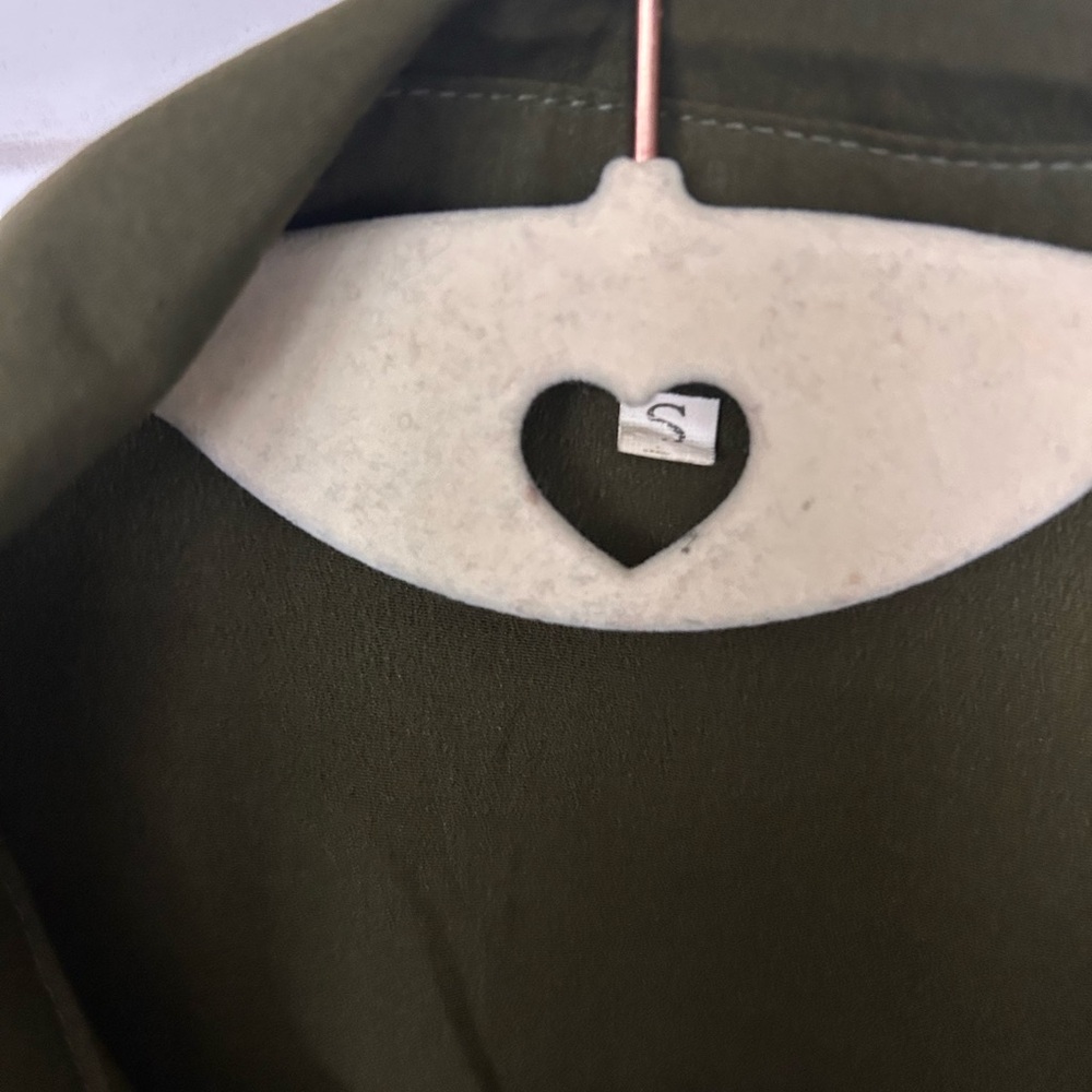Olive Green Button-Front Shirt Dress with Tie Belt - Picture 3 of 6
